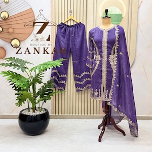 Purple Salwar Kameez With Dupatta Set Pakistani suit for Eid Special Readymade Salwar Suit Designer 3ps Embroidered Kurta Set Punjabi suit