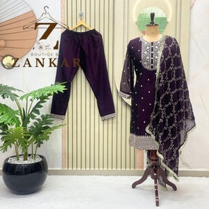 Wine Pakistani Salwar Suit for women Wedding Reception Party wear dress Kurta Palazzo Set 3pc readymade salwar kameez with dupatta set