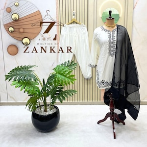 Pakistani White farshi salwar suit Punjabi Patiala Suit Readymade Kurta palazzo set Festive Wear Dresses  Wedding Suit Maggam Handwork