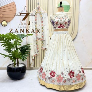 White Floral lehenga Choli Party wear Wedding Lehenga skirt Sequins Embroidery georgette lehenga Bridesmaids Reception Lehenga ghagra choli