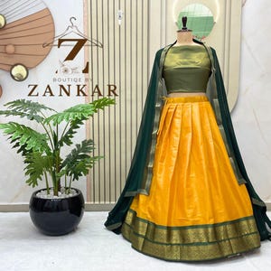 Yellow Kanchipuram lehenga Half Saree Lehenga Set South Indian Lehenga skirt Pavadai lengha Indian Wedding Dress Traditional lehenga