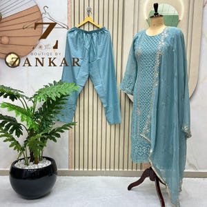 New Salwar kameez Suit Georgette Sequins Embroidered Suit Party wear pakistani suit for women Kurta pant 3pc set Readymade pakistani dress
