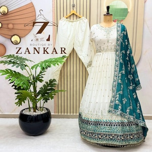 White Anarkali gown Pakistani Designer salwar kameez indian Wedding Gown 3pc Set Ready to wear gown Sequence Embroidered anarkali suit