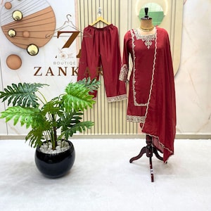 Red Pakistani Salwar Suit for women Wedding Reception Party wear dress Kurta Palazzo Set 3pc readymade salwar kameez with dupatta