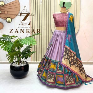 Indische Designerin Kalamkari Lehenga für Frauen USA Hochzeit Lehenga Half Saree indische Hochzeit Chaniya choli für Funktion Lavender Lengha