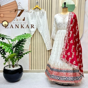 White Anarkali gown Pakistani Designer salwar kameez indian Wedding Gown 3pc Set Ready to wear gown Sequence Embroidered anarkali suit