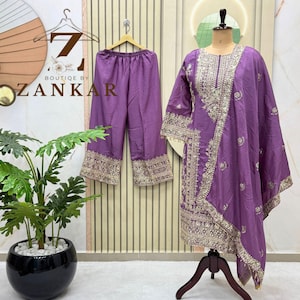Lavender Salwar Kameez With Dupatta Set Pakistani suit for Eid Special Readymade Salwar Suit 3pc Designer Embroidered Kurta Set Punjabi suit