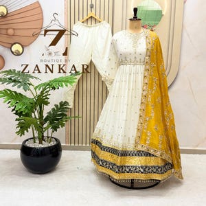 White Anarkali gown Pakistani Designer salwar kameez indian Wedding Gown 3pc Set Ready to wear gown Sequence Embroidered anarkali suit