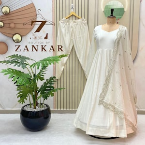 Indian Wedding Wear Off White Anarkali Gown With Dupatta 3pc Readymade Gown Flared gown Partywear anarkali Wedding sangeet reception gown