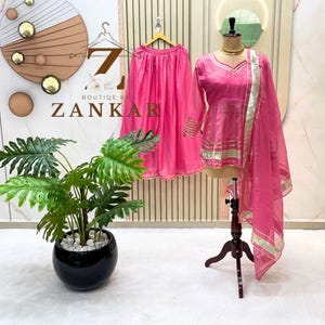 Pink Tabby Organza Salwar Kameez: Sequins Embroidery Punjabi Suit