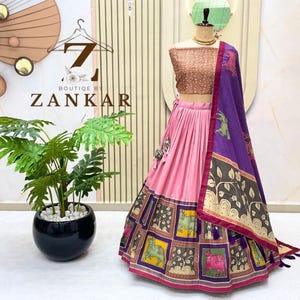 Indische Designerin Kalamkari Lehenga für Frauen USA Hochzeit Lehenga Half Saree Lehenga indische Hochzeit Chaniya choli für Funktion Peach Lengha