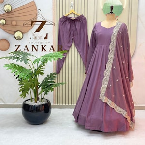 Indian Wedding Wear Lavender Anarkali Gown With Dupatta 3pc Readymade Gown Flared gown Partywear anarkali Wedding sangeet reception gown