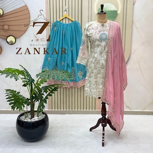 Traditional Kurta palazzo Set Party wear designer Salwar kameez Soft Georgette Heavy Sequins Embroidered Suit Pakistani Dress 3 piece set