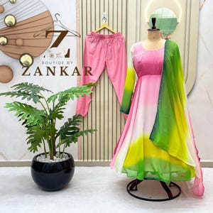 Designer Anarkali dress for women Ready to wear gown 3pc set Anarkali suit Georgette Gown Colorful Long Gown Suit  Dresses For Indian Womens