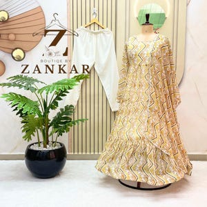 Designer Gown With Dupatta Partywear Anarkali Gown Flared gown Indian wedding Dress Zig zag Design Raffle Gown 3pc set Georgette Long Gown
