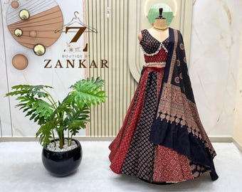 New Navratri Ajrakh Lehenga Choli Festival Wear Pure Cotton lehenga choli Garba Dress Chaniya Choli Ghagra choli Ready to Wear lehenga Skirt