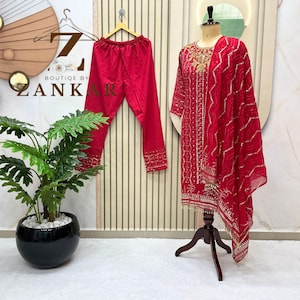 Red Pakistani Salwar Suit for women Wedding Dress Reception Party wear dress Kurta Pant Set 3pc readymade salwar kameez with dupatta