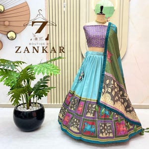 Indische Designerin Kalamkari Lehenga für Frauen USA Hochzeit Lehenga Half Saree Lehenga indische Hochzeit Chaniya choli für Funktion Blue Lengha