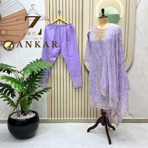Lavender Pakistani Salwar Suit for women Wedding Reception Party wear dress Kurta Pant Set 3pc readymade salwar kameez with dupatta