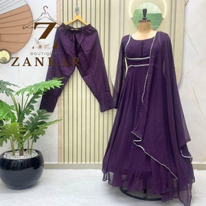 Wine Anarkali Gown With Dupatta Set Full Flair gown Indian Wedding Dress Long Flared Dress Bridesmaid Dress Designer padded Georgette Gown