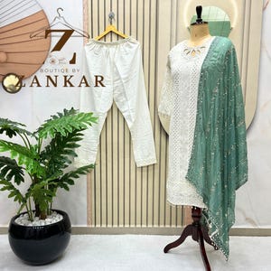 White Salwar kameez Suit Georgette Sequins Embroidered Suit Party wear pakistani suit for women Kurta pant 3pc set Readymade pakistani dress