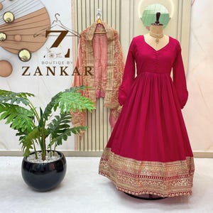 Pink Anarkali Gown Indian Wedding Party Wear Gown Dress For Women Embroidery Sequins Work Indian women ethnic outfit Ready To Wear Outfits