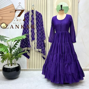 Designer Anarkali Gown Party wear Anarkali 15mtr Long Flared Gown with dupatta 5 layer Frill Gown Indian Wedding Dress Full Stitched Gown
