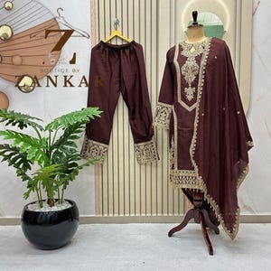 Brown Pakistani Salwar Suit for women Wedding Suit Reception Party wear dress Kurta Palazzo Set 3pc readymade salwar kameez with dupatta