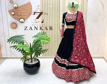 Black Navratri Lehenga Choli Pure Cotton Chaniya Choli Heavy Embroidery Sequins Real Mirror Work Garba Dress Ready to Wear Garba Lehenga