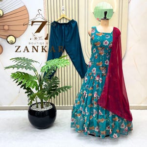 Floral Anarkali Gown 3pc Ready to wear gown Indian Designer wear 4layer Frill gown Partywear anarkali Raffle gown Flared long dance anarkali