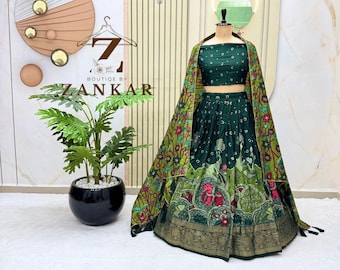 Green Designer Kalamkari Lehenga Choli Indian Wedding Dress Tussar Silk Lehenga for women Partywear lehenga Traditional Outfit half Saree
