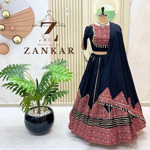 New Navratri Pure Cotton Lehenga Choli Printed lehenga Kodi Work Garba Dress Chaniya Choli Ghagra choli Ready to Wear lehenga dandiya Dress