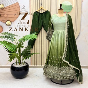 Green Anarkali gown Pakistani Designer salwar kameez indian Wedding Gown 3pc Set Ready to wear gown Sequence Embroidered anarkali suit