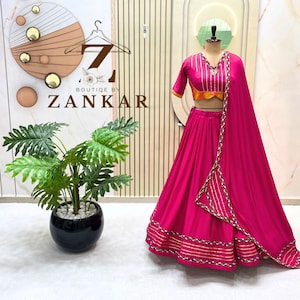 Heavy Pink Navratri Lehenga Choli Pure Rayon Cotton Chaniya Choli Gamthi Real Mirror Work Garba Dress Ready to Wear Flared Garba Lehenga