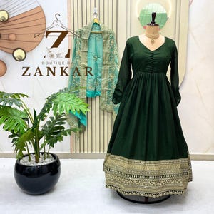 Green Anarkali Gown Indian Wedding Party Wear Gown Dress For Women Embroidery Sequins Work Indian women ethnic outfit Ready To Wear Outfits