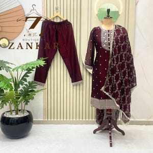 Maroon Pakistani Salwar Suit for women Wedding Reception Party wear dress Kurta Palazzo Set 3pc readymade salwar kameez with dupatta set