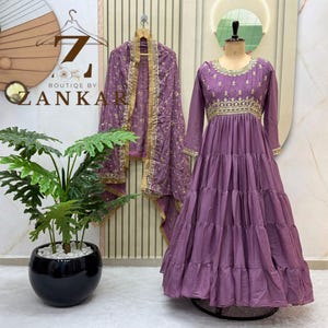 Designer Anarkali Gown With Dupatta Set 15Mtr 5 layer Flair gown Indian Wedding Dress Long Flared Dress Bridesmaid Dress Designer Long Gown