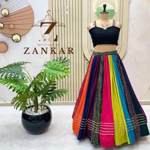 Multi Color Navratri Lehenga Choli Pure Rayon Cotton Chaniya Choli Printed Kodi Mirror Work Garba Dress Ready to Wear Garba Lehenga for girl