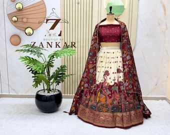 Off White Designer Kalamkari Lehenga Choli Indian Wedding Dress Tussar Silk Lehenga for women Partywear lehenga Traditional Outfit halfSaree