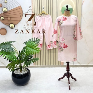 Designer co ord Set For women Indian Pure Natural Crepe top palazzo set 2 pc ready to wear dress casual wear dress pakistani salwar suit