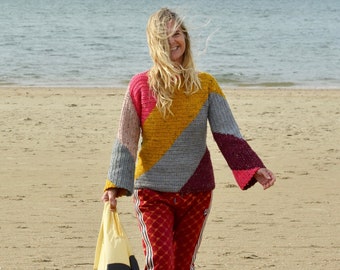 crochet pattern diagonal striped one piece sweater (ENGLISH and DUTCH)