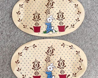 Two Vintage 1980's Vinyl Pfaltzgraff Village Bunny Placemats 17.5" X 11"