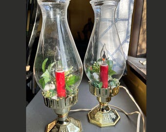 Pair of Vintage Electric Gold Hurricane Holiday Christmas Flickering Candle Lights Mid-Century 1960's - Work Wonderfully - MCM, granny-core!