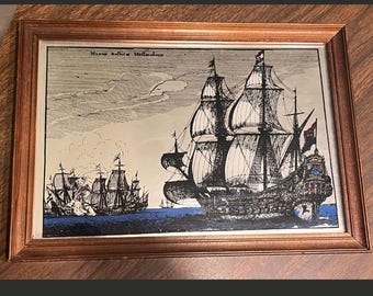 ヴィンテージ航海帆船 塗装済みミラー オランダ軍艦プリント