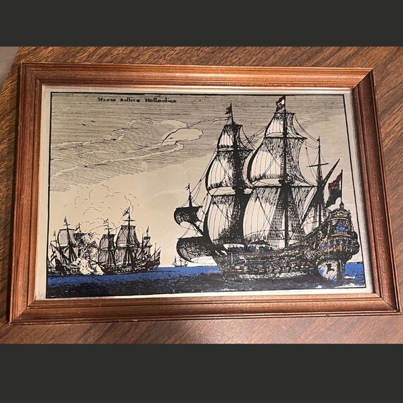 ヴィンテージ航海帆船 塗装済みミラー オランダ軍艦プリント