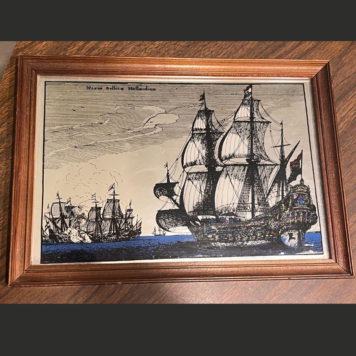 帆船絵画プリント ヴィンテージ航海帆船 塗装済みミラー オランダ軍艦プリント