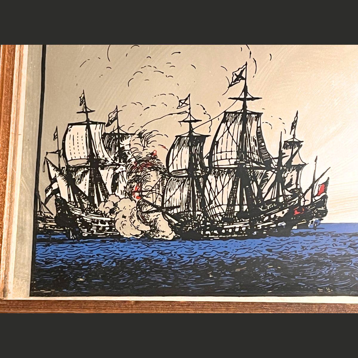 ヴィンテージ航海帆船 塗装済みミラー オランダ軍艦プリント