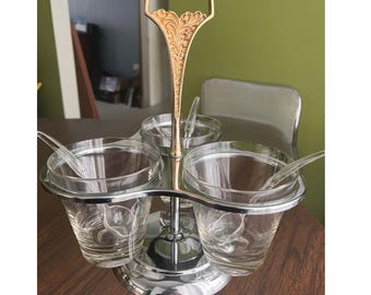 MCM Kromex Silver Serving Set w/ Golden Handle, 3 Glasses and Original Spoons