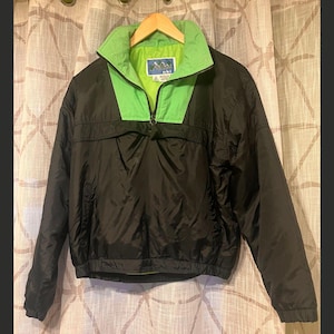 Vintage 80er 90er Jahre Aspen Ski Pullover Ski Mantel Schwarz Neon Grün Unisex Größe Medium