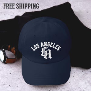 Embroidered LA Baseball Cap, Los Angeles Dad Hat, West Coast Streetwear Hat, Vintage Style Cali Vibes Hat, Embroidered Hat Cool Gift For Him